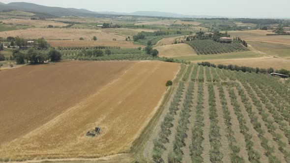 Aerial images of Tuscany in Italy cultivated fields summer,