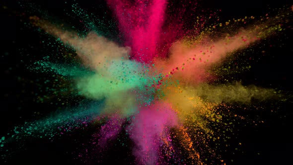 Super Slowmotion Shot of Color Powder Explosion Isolated on Black Background