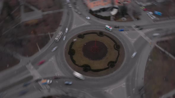  Aerial View Timelapse of Roundabout Road with Circular Cars