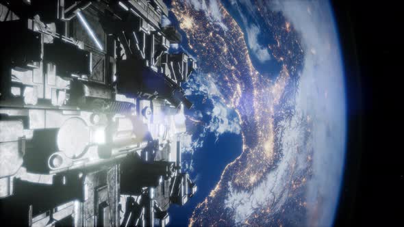 Spaceship with View on Space and Planet Earth alt