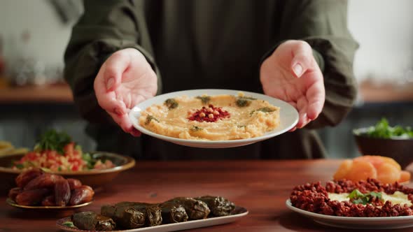 Hummus Closeup Middle Eastern National Traditional Food