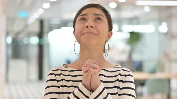 Portrait of Happy Indian Woman Inviting By Hand Gesture 