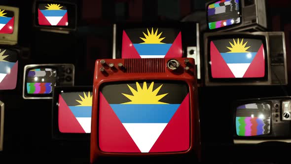 Antigua and Barbuda flags on Retro TV Stack.