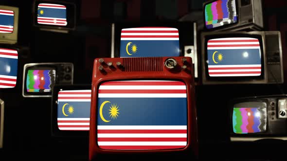 The flag of Kuala Lumpur, Malaysia, and Retro TVs.