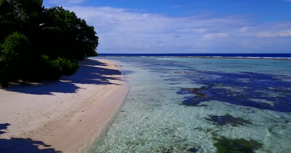 Luxury Aerial Copy Space Shot of A White Sandy Paradise Beach and Aqua Blue Water Background