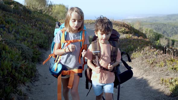 Sibling Kids Walking on Mountain Path