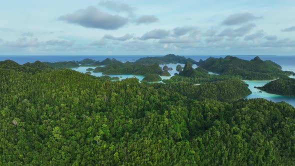 Aerial view of  Wajag Islands archipelago, Raja Ampat, West Papua, Indonesia.