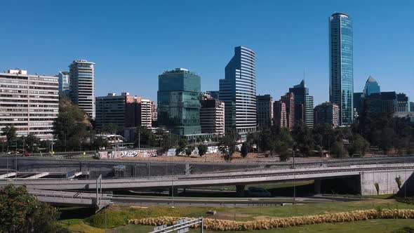 Traffic with Santiago skyline behind