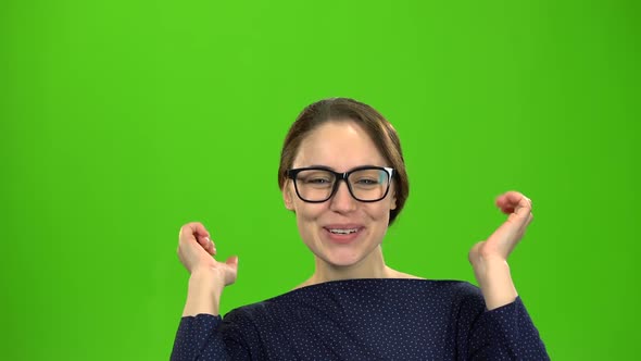 Girl Rejoices at Her Victory. Green Screen