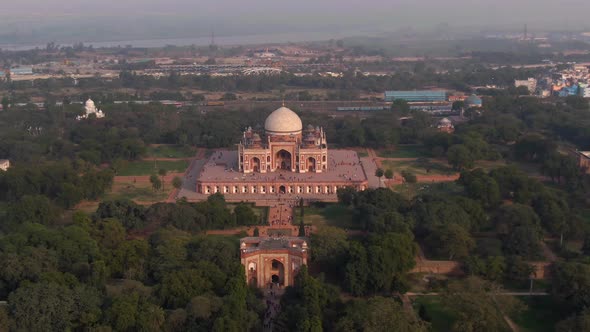 Humayun's tomb in Delhi, India, 4k aerial drone footage