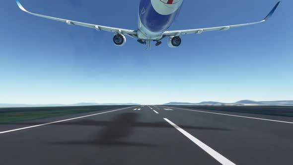 Animation of airplane departure as seen from behind