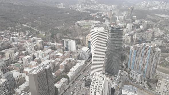 Aerial view of Chavchavadze avenue in Tbilisi, Georgia 2021 spring