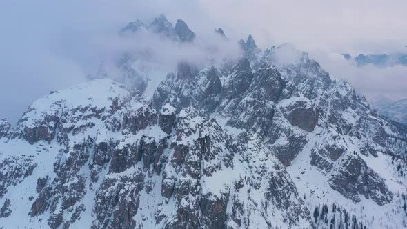 Cadini Di Misurina Mountains on Cloudy Winter Day