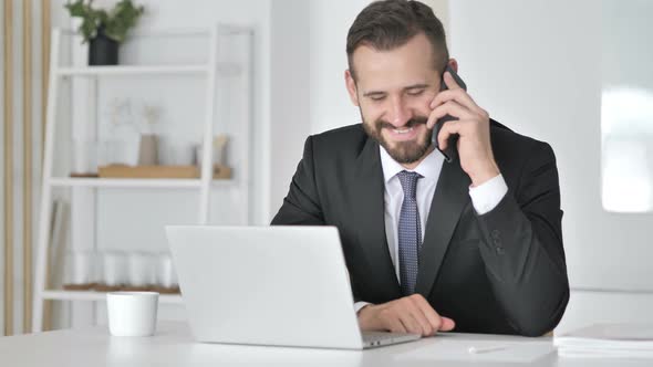 Businessman Talking on Phone, Negotiating with Customer