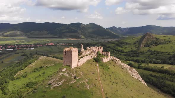 Rimetea Transylvania Romania. Aerial view over the old castle ruins.