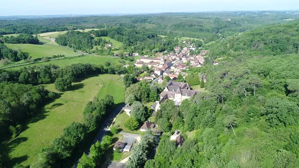 The Buisson-de-Cadouin village in Perigord in France seen from the sky