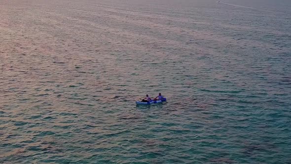 Drone view seascape of tourist beach trip by clear water and sand background