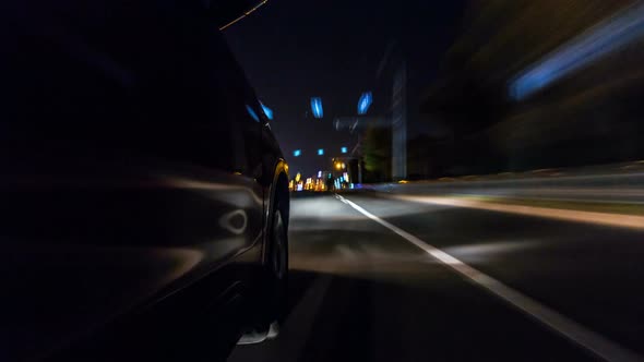 Drivelapse From Side of Car Moving on a Night Highway Timelapse Hyperlapse