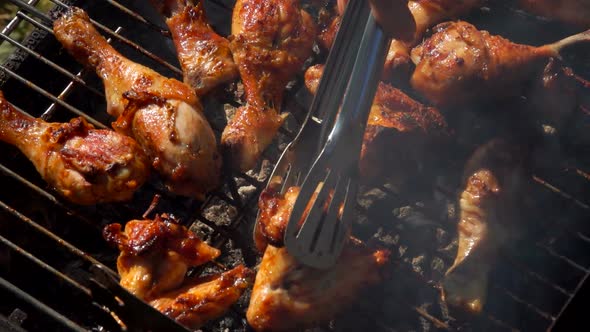 Close-up Chicken Legs Roasted on the Grill