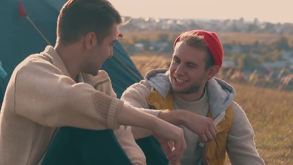 Lovely Gay Couple Spends Time Together in Tourist Camp