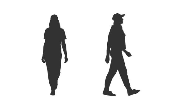 Silhouette of Young Woman Walking in Baseball Cap, Alpha Channel