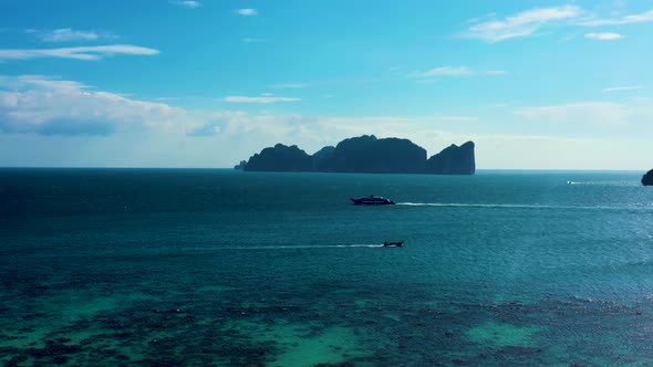 View from above, stunning aerial view of Koh Phi Phi Leh (Phi Phi Island) with the beautiful Maya Ba
