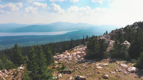 Landscape - Rocky Mountains and a Forest - River in the Distance