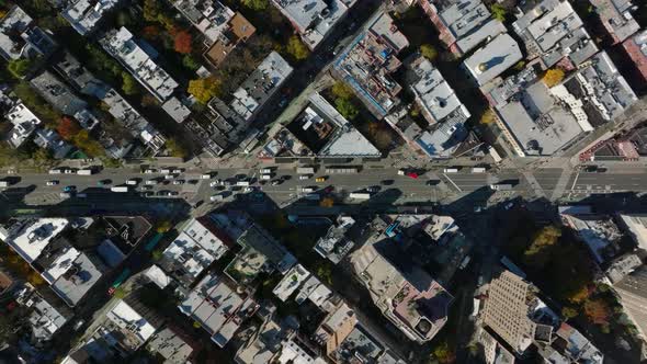 Aerial Birds Eye Overhead Top Down Panning View of Traffic on Multilane One Way Street in West