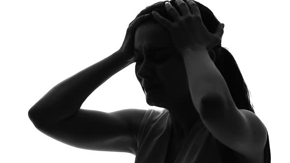 Woman Touching Head, Migraine Symptom, Suffering Strong Pain, Health Problem