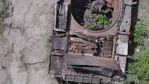 Vertical Video of a Burnt Military Equipment During the War in Ukraine