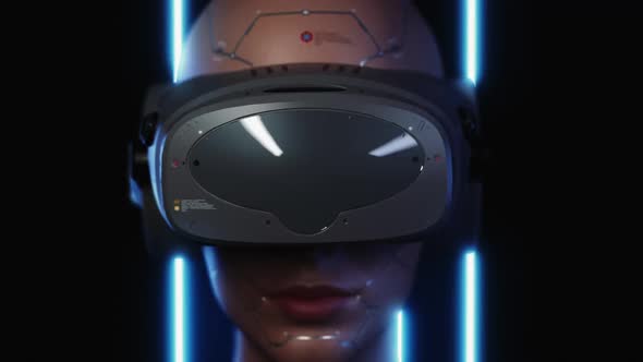 portrait of a girl in a VR helmet front view