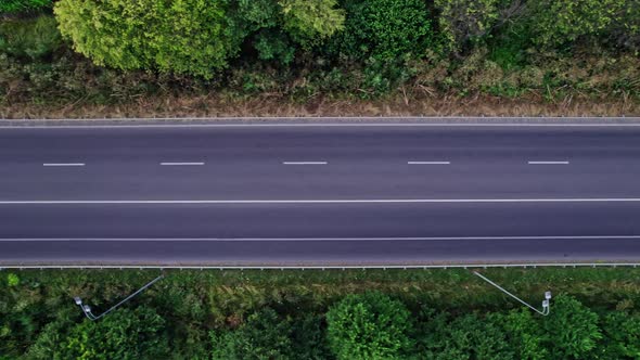 Car Driving Down an Asphalt Road Crossing the Vast Forest