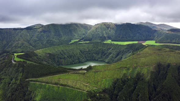 Clouds Moving Over Santiago Lake Sao Miguel Island Azores Portugal Europe