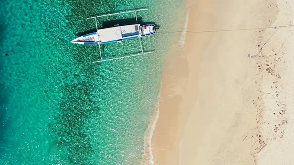 Aerial view abstract of tranquil bay beach journey by shallow water with white sandy background of a