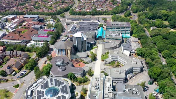 Aerial footage of the Bournemouth University, Talbot Campus buildings