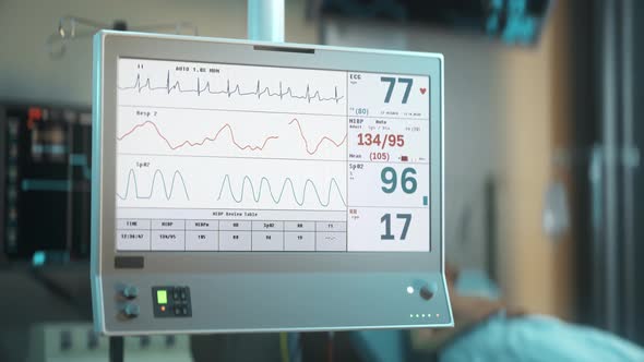 Cardiology device is examining the detailed graph of the patients heart rate alt