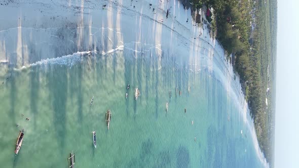 Vertical Video of the Ocean Near the Coast of Zanzibar Tanzania Aerial View