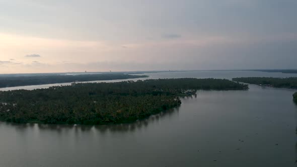 Beautiful aerial shot of a backwater island,Vembanad lake Asia