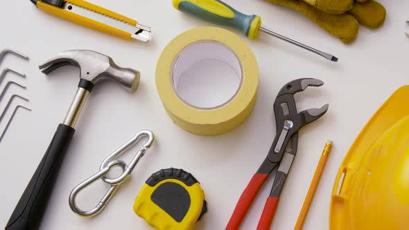 Different Work Tools on White Background