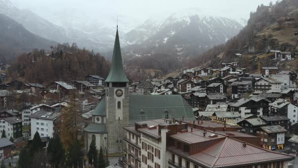 Aerial View of Zermatt in Switzerland in Autumn