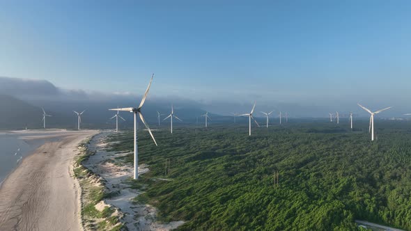 Wind Turbines in mountain during sunset