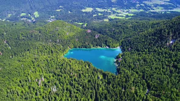 Lake Lago Di Fusine Superiore Italy Alps. Aerial FPV Drone Flights.