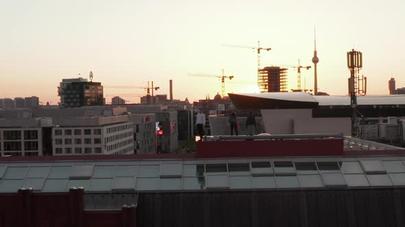 AERIAL: Flight Over Berlin, Germany at Beautiful Sunset, Sunlight and View on Alexanderplatz TV