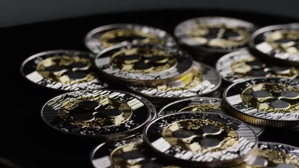 Rotating shot of Bitcoins 