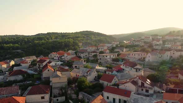 Aerial view of Sumartin cityscape during the sunset, Brac island, Croatia.