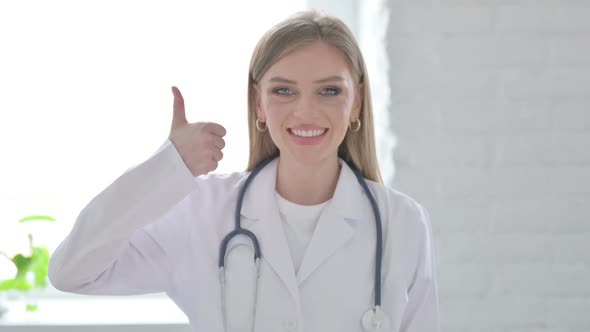 Portrait of Lady Doctor Showing Thumbs Up Sign