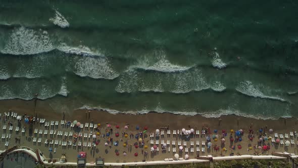 Aerial View From Above Kusadasi Coast Beach Aerial Drone Top View