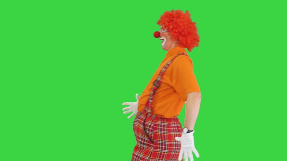 Clown Walking By in a Funny Manner on a Green Screen Chroma Key