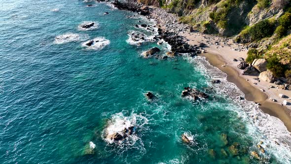 Texture of the sea and wild beach aerial view 4 K