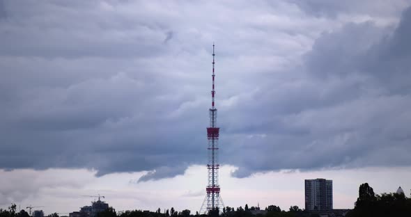 Time Lapse of TV Tower on Background of a Cloudy Gray Sky During Day